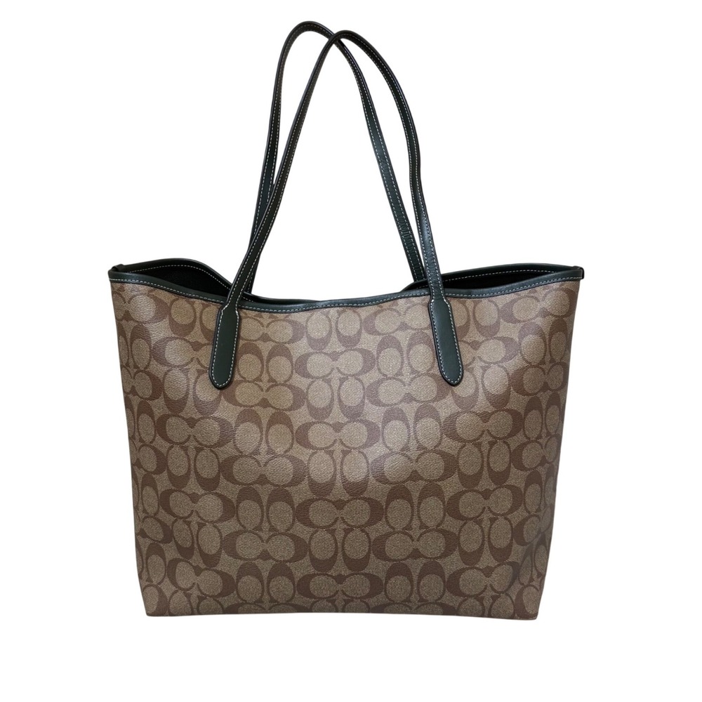 Coach City Tote Signature Canvas Brown Black Green Crest Logo Bag C3869 Designer - Picture 3 of 10